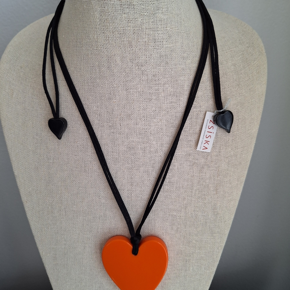 Zsiska Orange Heart Pendant Necklace